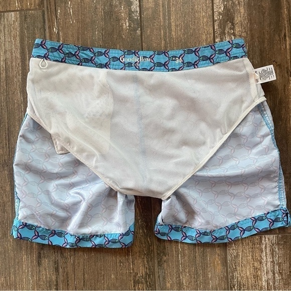 Goodfellow turquoise pink fish print mesh lined swim shorts 34W - Picture 7 of 10